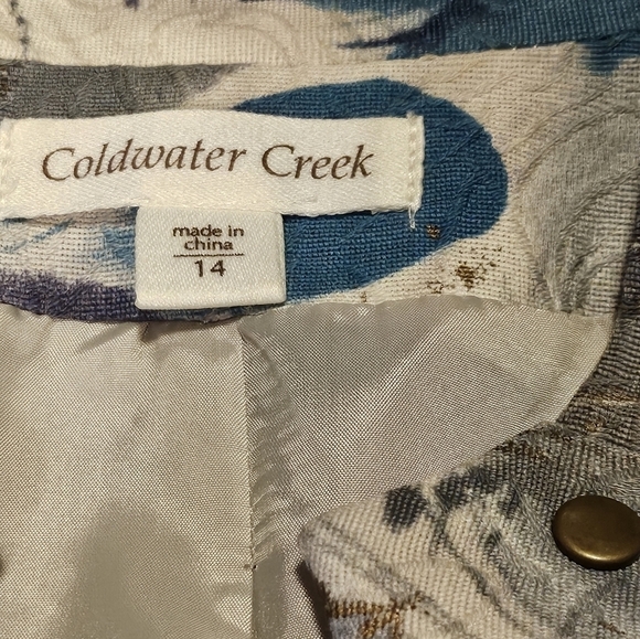 Coldwater Creek Watercolor Paint Floral Snap Up 100% Cotton Shell Jacket Size 14 - Picture 9 of 10